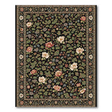Black Persian Floral Area Rug with Peonies Vines