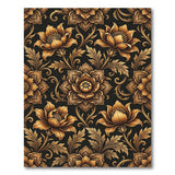Luxury Gold Peony Floral Area Rug on Black