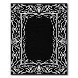 Ornate Floral Frame Black White Area Rug