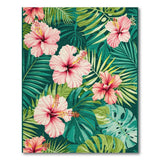 ODIKA Tropical Hibiscus Pink Floral Washable Area Rug, Low Pile Non-Slip Jungle Leaf Carpet for Living Room