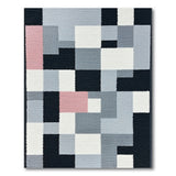 Modern Geometric Patchwork Area Rug in Grey Black White Pink