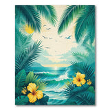 ODIKA Washable Tropical Paradise Area Rug - Teal Palm Leaf & Hibiscus Low Pile Non-Slip Rug