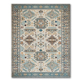 Teal Border Tribal Geometric Area Rug