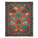 Exotic Red Teal Persian Palm Motif Area Rug