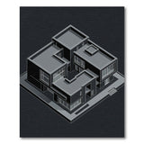 Isometric Modern House Black White Area Rug