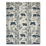 Beige and Neutral Black Bear Woodland Silhouette Area Rug