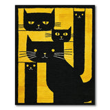 Bold Black Cats on Yellow Geometric Area Rug