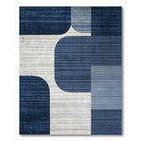 Navy Blue Curved Geometric Area Rug