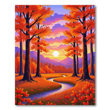 Vibrant Autumn Sunset Forest River Rug