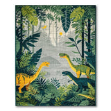 Green Dinosaur Jungle Kids Area Rug