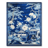 Navy Blue Chinoiserie Pagoda Peony Rug