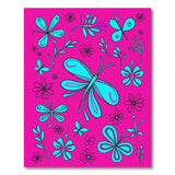 Playful Teal Butterflies Dragonflies Pink Rug