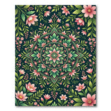 Pink Floral Mandala with Lush Green Leaves Rug