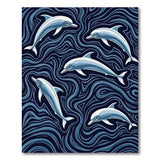 ODIKA Dolphin Ocean Waves Washable Area Rug, Non-Slip Low Pile & Pet Friendly