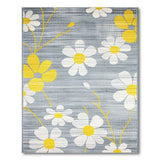 Grey Area Rug with White Daisies Yellow Centers
