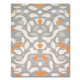 Abstract Grey Area Rug with Orange Leaf Accents