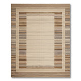 Tan Brown Striped Border Area Rug with Cream Center