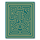 Blue and Teal Teal Gold Labyrinth Geometric Area Rug