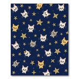 Playful Cartoon Cats Gold Stars Navy Rug