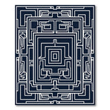 Geometric Modern Black and White Navy Maze Labyrinth Geometric Area Rug