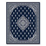 Blue and Teal Navy Blue Traditional Persian Area Rug with White Motifs
