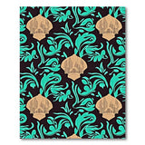 Teal Floral Damask Area Rug with Beige Dome Motifs