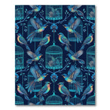 Blue Teal Birdcage Washable Area Rug
