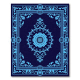 Navy Ornate Cyan Floral Medallion Rug