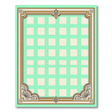 Mint Green Geometric Grid Rug with Ornate Gold Borders