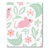 Whimsical Pink Mice Floral Leaves Area Rug