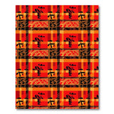 Fiery Red Plaid Rug with Bold Tribal Glyphs