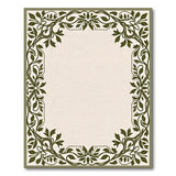 Beige and Neutral Elegant Green Vine Leaf Border Area Rug