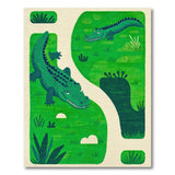 Green Playful Green Crocodile Cartoon Area Rug