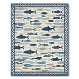 ODIKA Washable Coastal Blue Fish Area Rug - Low Pile Non-Slip Nautical Decor