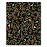 Golden Acorn Leaf Pattern Black Area Rug