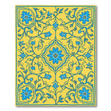 Yellow Persian Rug with Blue Floral Medallion