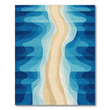 Blue and Teal Coastal Wave Beige Area Rug