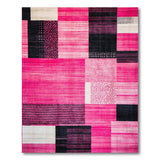 Vibrant Pink Black Geometric Patchwork Rug