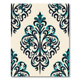 Teal Damask Area Rug with Black Accents