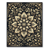 Gold Mandala Floral Area Rug - Black