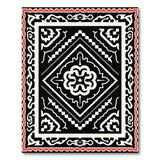 Intricate Black White Persian Area Rug with Red Border