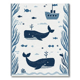 Playful Navy Whale Ocean Kids Area Rug