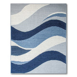 Abstract Blue Waves Geometric Area Rug