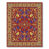 Red Persian Floral Rug with Gold Borders Blue Irises