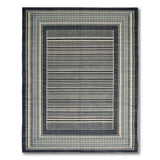 Indigo Striped Area Rug with Teal Geometric Border