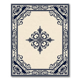 Ornate Navy Border Beige Area Rug