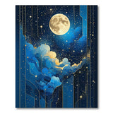 Washable Celestial Moon & Starry Night Abstract Area Rug - Blue & Gold