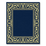 Navy Blue Ornate Gold Floral Border Area Rug