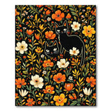 Black Cats in Vibrant Floral Garden Rug