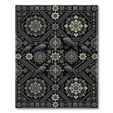 Gothic Raven Floral Black Area Rug
